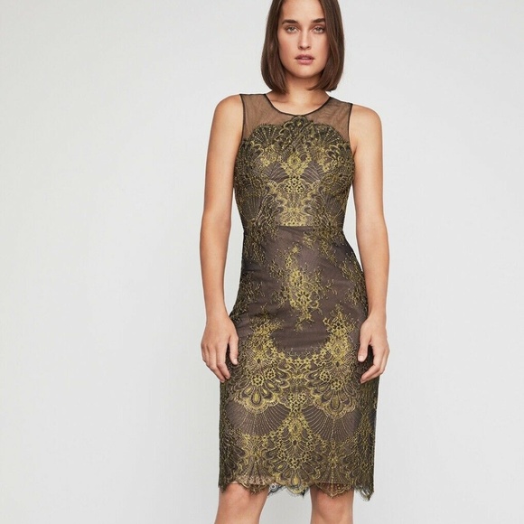 bcbg metallic sheath dress